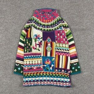 VTG 90s Patchwork Mock Neck Knit Sweater Dress Women’s S Storybook Teacher Core